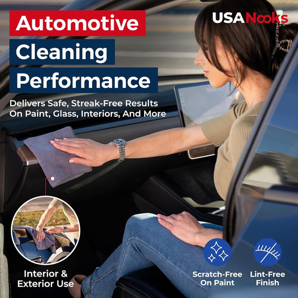 USANOOKS Microfiber Cleaning Cloth Grey - 12 Pcs (12.5"X12.5") - High Performance - 1200 Washes, Ultra Absorbent Microfiber Towel Weave Grime &