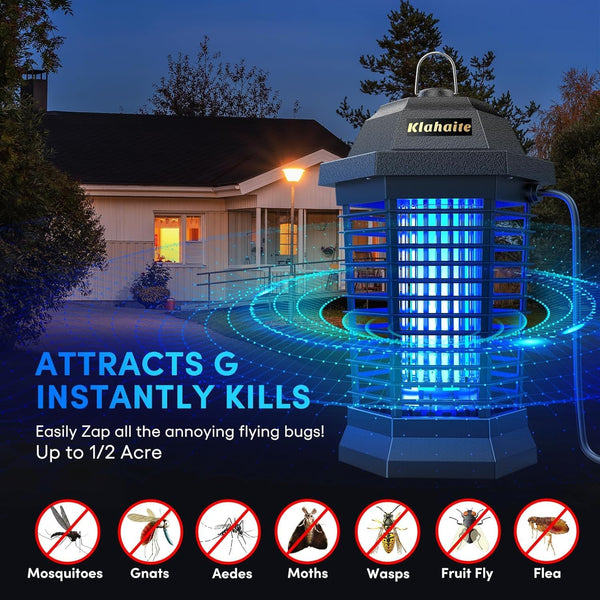 Klahaite Bug Zapper Outdoor, Electric Mosquito Zapper, Fly Zapper Indoor Fly Traps, Mosquito Repellent Outdoor Patio and Backyard Covers 1/2 Acre,