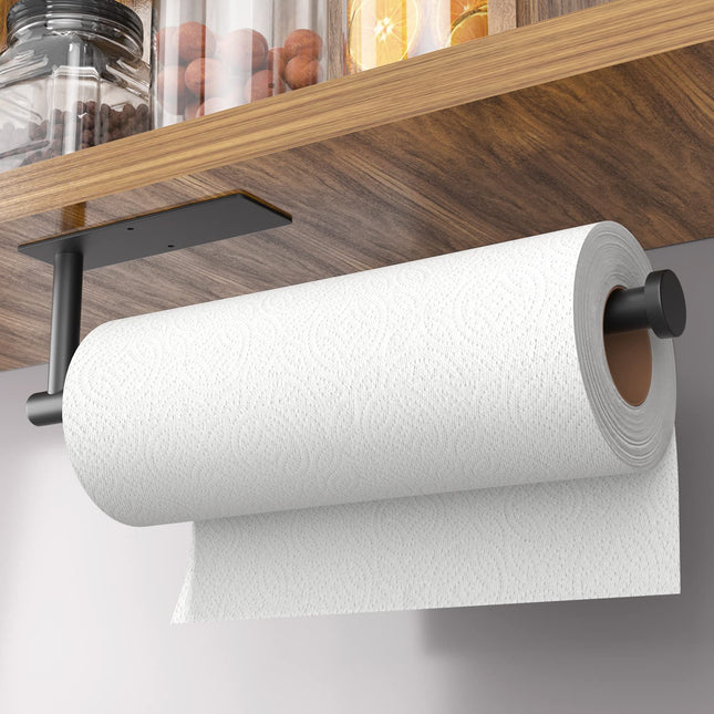 Paper Towel Holder - Self-Adhesive or Drilling, Matte Black Wall Mounted Rack - SUS304 Stainless Steel Kitchen Roll Disp