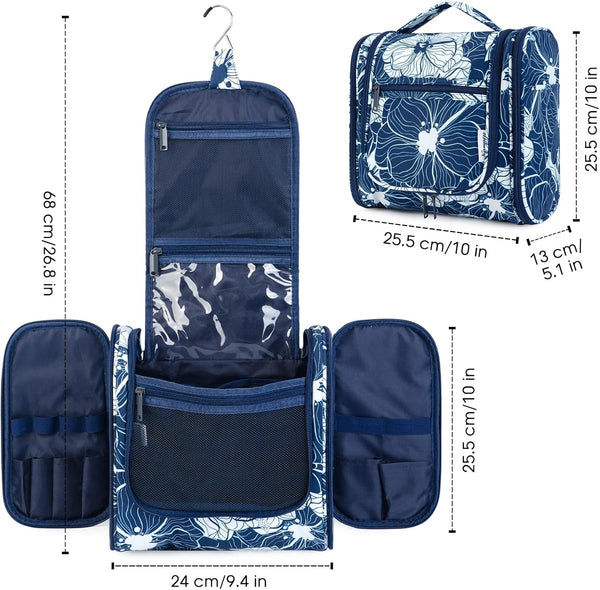Hanging Toiletry Bag for Women Travel Makeup Bag Organizer Toiletries Bag for Cosmetics Essentials Accessories (Large, Blue Lotus)