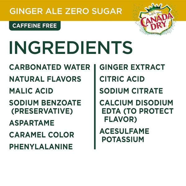 Canada Dry Zero Sugar Ginger Ale Soda, 12 Fl Oz Cans, 12 Pack