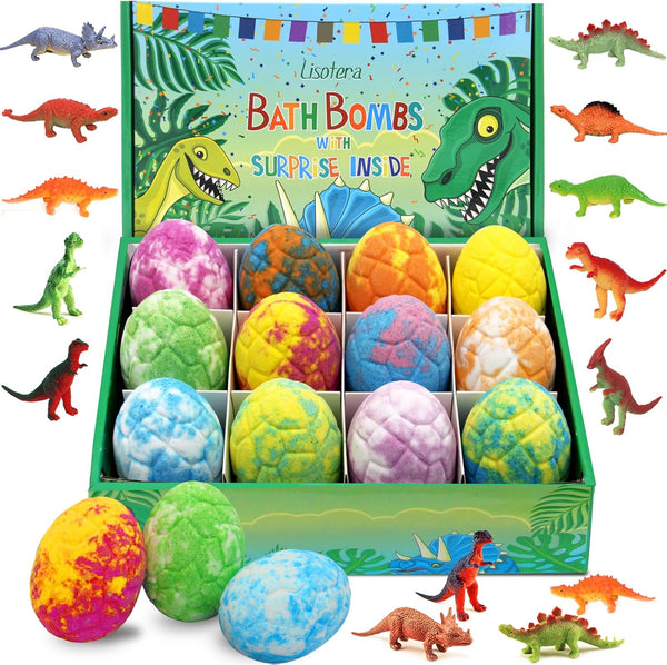 Easter Bath Bombs for Kids with Surprise Toys inside - Perfect Basket Stuffers, 12Pcs Dino Egg Bath Bombs Gift Set, Gentle and Kids Safe Bubble