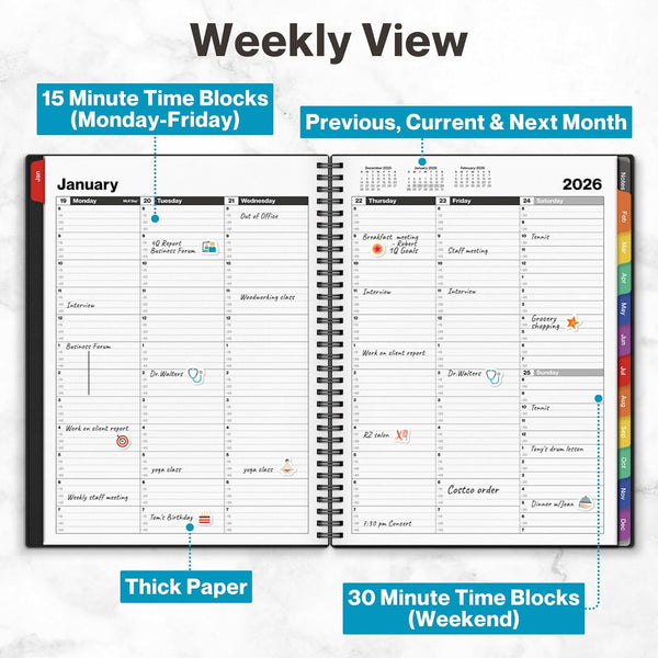Dunwell Large Appointment Book 2025-2026 (Colorful), July 2025 - June 2026, 8.5 X 11 Appointment Planner 15 Minute Increments, Schedule Book with
