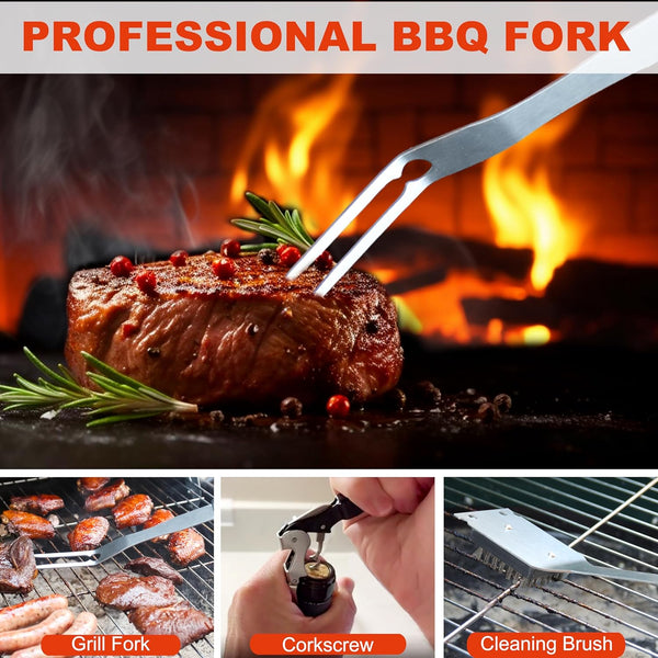 Grilljoy BBQ Accessories Grill Tools Set - 22PCS Stainless Steel Barbecue Grill Accessories for Outdoor Grill with Black Aluminum Case - Grilling