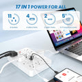 JouleLoom Power Strip Surge Protector with 11 Outlets, 4 USB and 2 USB C Ports, 5 Ft Extension Cord, Flat Plug, Wall Mount, Overload Protection