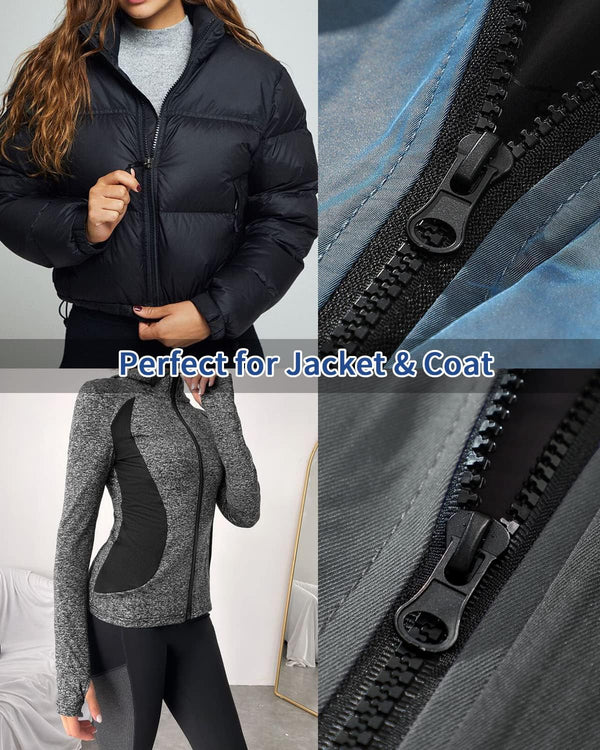 Wavebeexs 28 Inch Jacket Zipper - 3 Piece Black Plastic Coat Separating Zipper for down Jacket, Sweatshirt, Parka and More