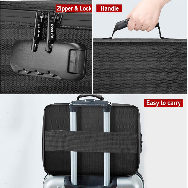 Docsafe File Organizer Bag with Lock,Fireproof Document Organizer Case with Water-Resistant Zipper,3-Layer Portable Travel Home Storage Safe Bag