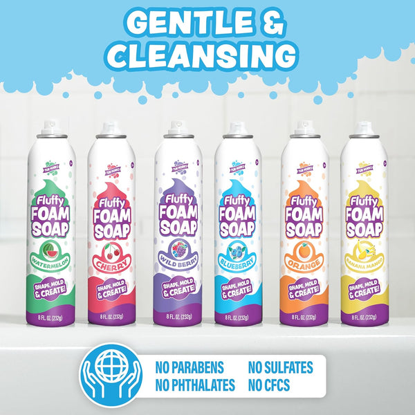 Tub Works® Fluffy Foam Soap, Variety 6 Pack | Shape, Mold & Create Bath Art with Soft Bath Foam for Kids | Gentle, Cleansing Kids Bath Soap |
