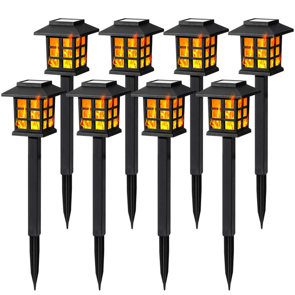 GIGALUMI Solar Lights for Outside,8 Pack Flickering Flame LED Solar Outdoor Lights, Waterproof Solar Garden Lights Maintain 10 Hours of Lighting