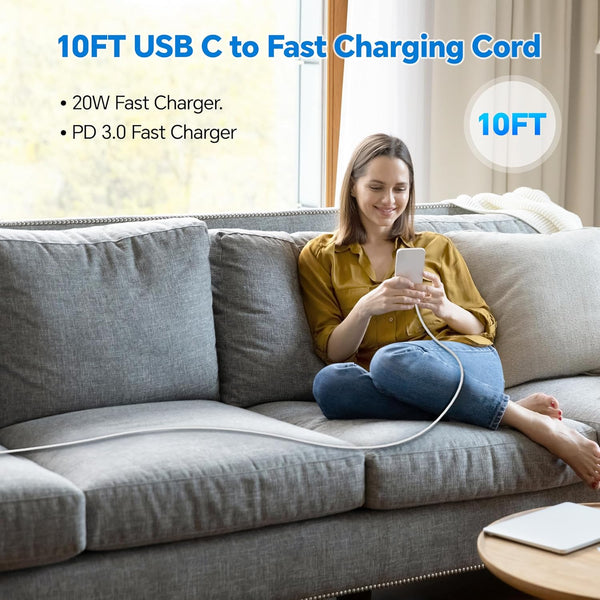 Dayaoncy Compatible with Iphone 16/15 Charger Fast Charging, 20W USB C Wall Charger with 3Pack 10FT USB C to C Cable, Type C to Type C Fast