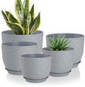 Plant Pots 10/9/8/7.5/7 Inch Flower Pots with Multi Mesh Drainage Holes, Planters for Indoor Outdoor Garden Plants and Flowers. (Gray)