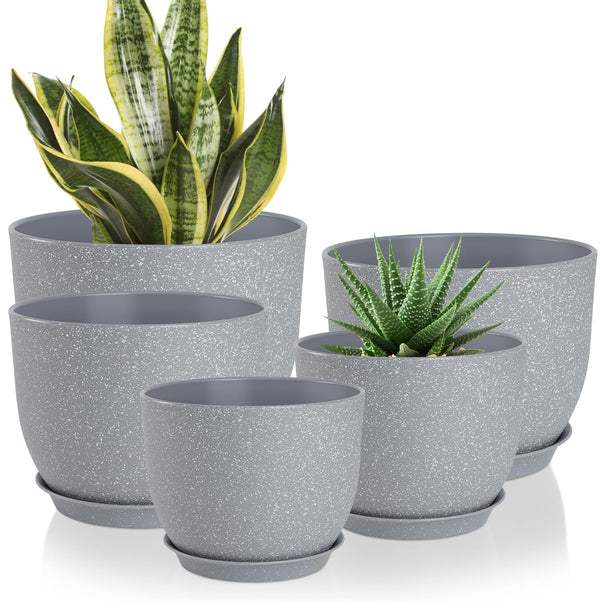 Plant Pots 10/9/8/7.5/7 Inch Flower Pots with Multi Mesh Drainage Holes, Planters for Indoor Outdoor Garden Plants and Flowers. (Gray)