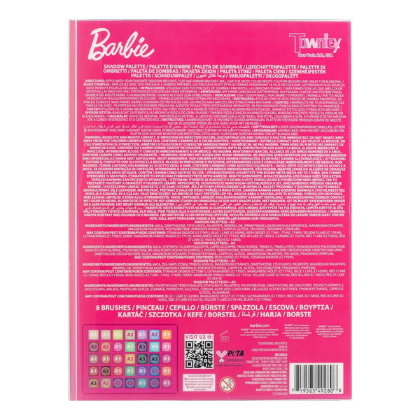 Barbie 35-Well Shadow Palette, Shimmery and Opaque Colors, Pigmented Blendable, 8 Application Brushes Ages 8+, Perfect for Parties, Sleepovers &