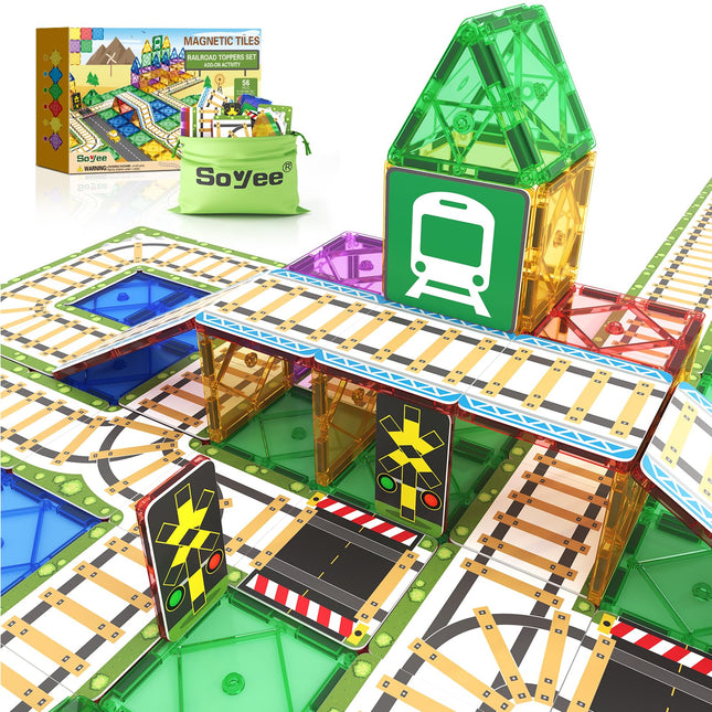 Magnetic Tiles Railroad Toppers Kids Toys Add-on Train Track Playset Playing with Trains Cars Preschool Learning Activit