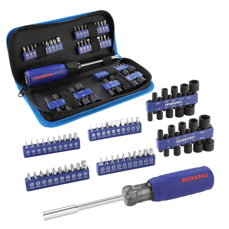 WORKPRO 61PC Magnetic Screwdriver Bits & Nut Driver Set with Organizer Bag, DIY Tools & Equipment for Men Women Mechanic, Herramientas Tool Bit
