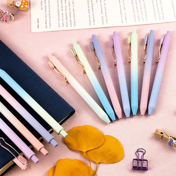 Gel Pens, 12 Pcs Smooth Writing Pens No Bleed & Smear, Black Ink Cute Pens Fine Point (0.5Mm), Retractable Aesthetic Journaling Pens School Office