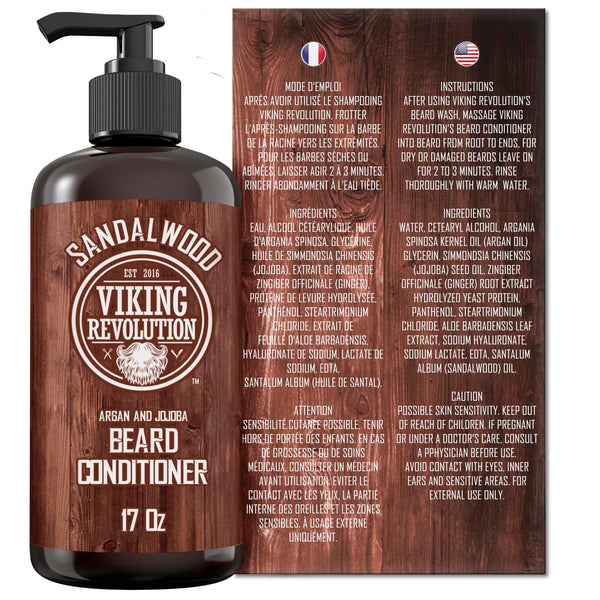 Viking Revolution Beard Conditioner W/Argan & Jojoba Oils - Softens & Strengthens - Sandalwood Scent - Beard Conditioner W/Beard Oil (17Oz