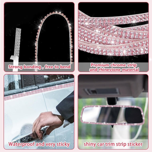 Bling Car Trim Self-Adhesive 16.4Ft, Rhinestone Car Accessories for Women, Car Bling Interior Exterior Decoration, Car D