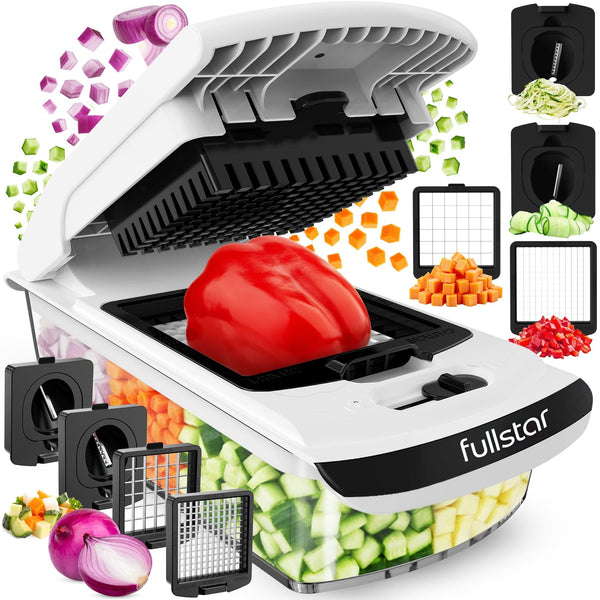 Fullstar Vegetable Chopper and Spiralizer - Food Chopper with Container, Fruit Slicer, Kitchen Gadgets & Accessories, Home Essentials (4 in 1, White)