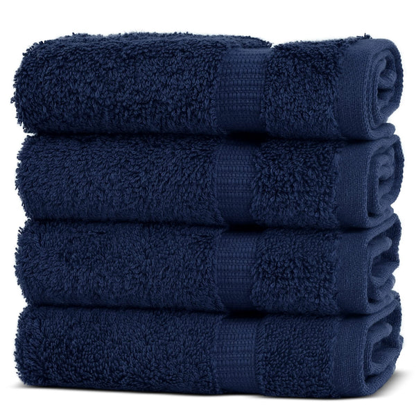 Chakir Turkish Linens | Hotel & Spa Quality 100% Cotton Premium Turkish Towels | Soft & Absorbent (4-Piece Washcloths, Navy)