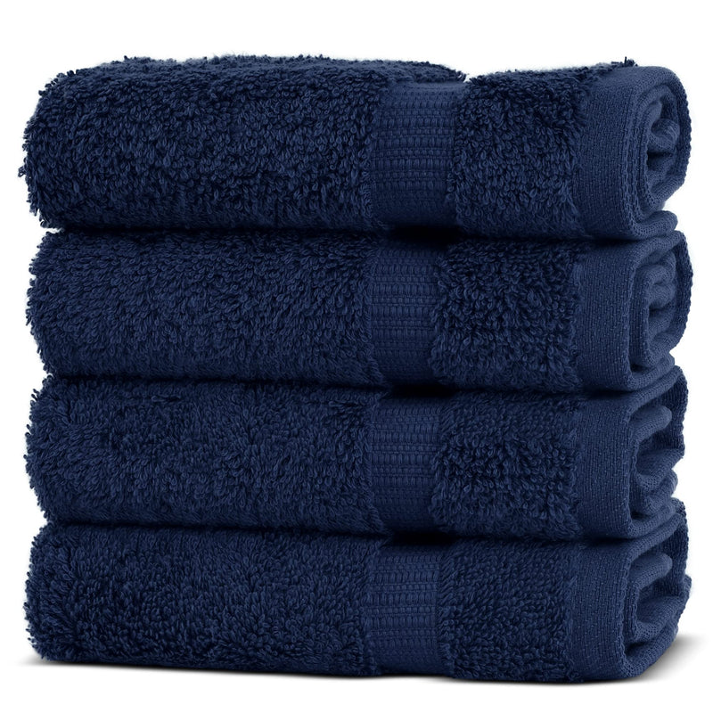 Chakir Turkish Linens | Hotel & Spa Quality 100% Cotton Premium Turkish Towels | Soft & Absorbent (4-Piece Washcloths, Navy)