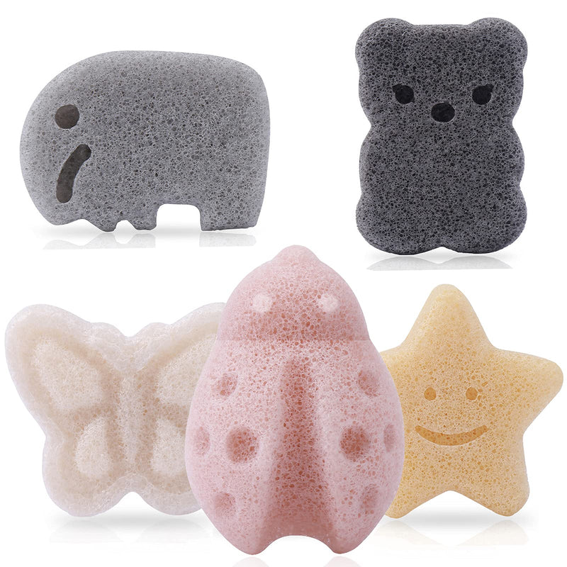 Konjac Baby Sponge for Bathing, Kids Bath Sponges for Infants, Toddler Bath Time, Cute Shapes and Safe Plant-Based Konjac Baby Bath Accessories, 5Pcs