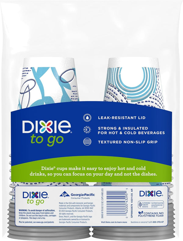Dixie to Go Medium Paper Coffee Cups with Lids, 12 Oz, 14 Count, Disposable Cups for On-The-Go Hot Beverages