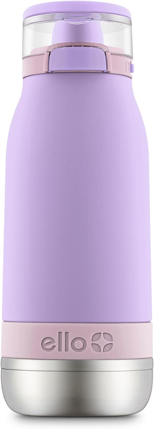 Ello Emma 14Oz Vacuum Insulated Stainless Steel Kids Water Bottle with Straw and Built-In Carrying Handle and Leak-Proof Locking Lid for School