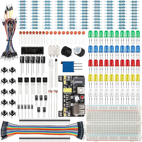 Basic Starter Kit for Arduino Project,Breadboard, Power Supply, Jumper Wires, Resistors, LED, Electronic Fun Kit Compatible with Arduino R3