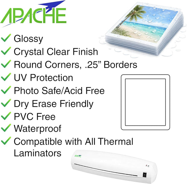 Apache Laminating Pouches 5 Mil, for 8.5 X 11 Inch Letter Size Paper 9 X 11.5 Inch Sheets, 100 Pack