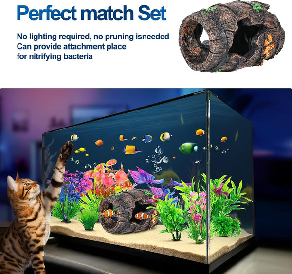 Cousduobe Fish Broken Barrel Decor Fish Tank Decorations Betta Fish Tank Accessories,Starfish Barrel X 1Pc, Fish Tank Plants X 8Pcs