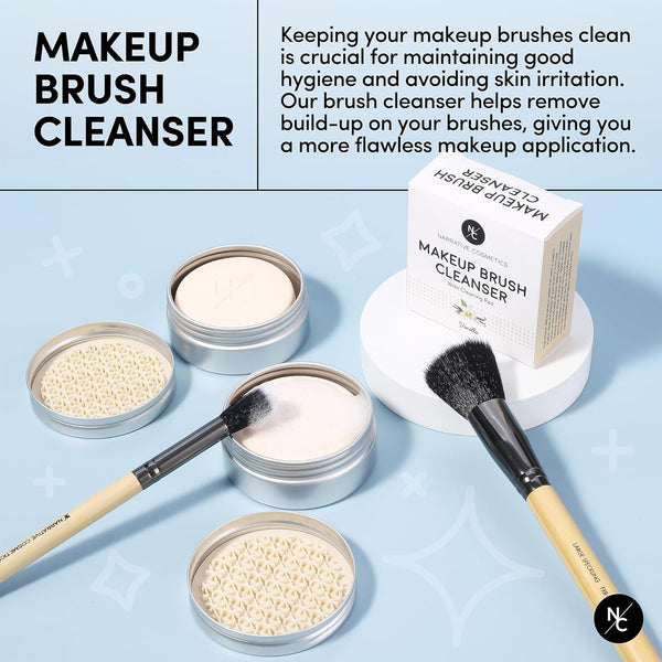 Solid Makeup Brush Cleanser Soap with Silicone Cleaning Pad, Cleans Natural & Synthetic Brushes, Vegan, Cruelty-Free, Natural Ingredients, Vanilla