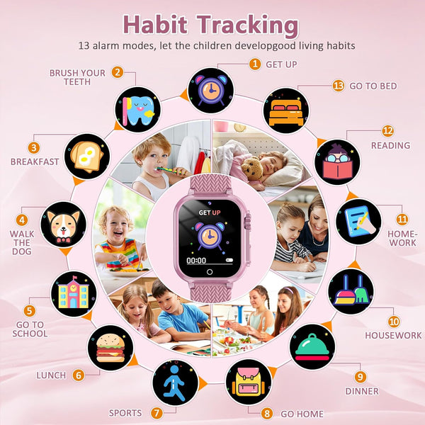 Kids Smart Watch Gift for Girls Age 5-12, 32 Games HD Touch Screen Watches with Video Camera Music Player Pedometer Flashlight 12/24 Hr