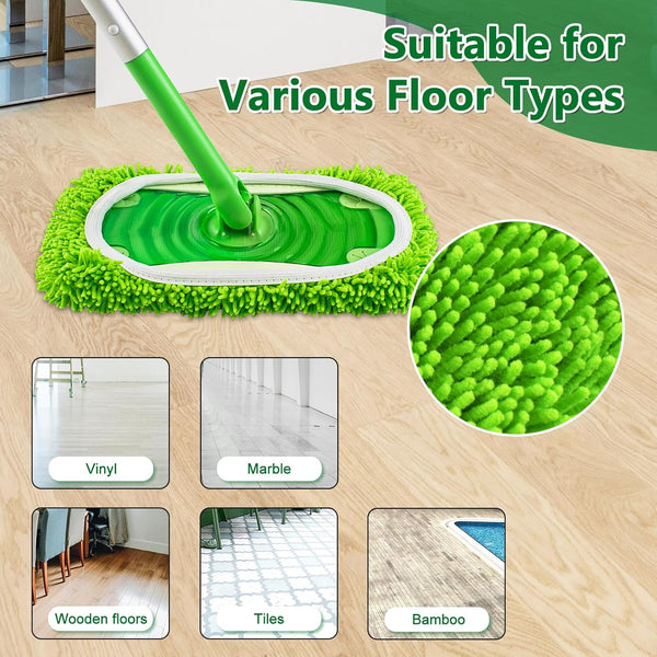 4 Pack Reusable Mop Pads Compatible with Swiffer Sweeper Mop,Wet Pads Refill & Dry Sweeping Cloths,Chenille & Microfiber Refill Pads for Wood