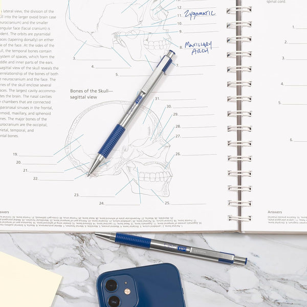 Zebra Pen F-301 Retractable Ballpoint Pen, Stainless Steel Barrel, Fine Point, 0.7Mm, Blue Ink, 2-Pack (27122)