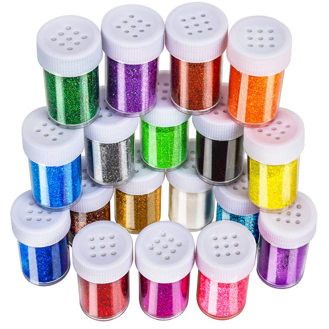 LEOBRO Glitter, 18 Pack Fine Glitter, Craft Glitter Powder Shake Jar, Multi Assorted Set Extra Fine Glitter for Resin Ar