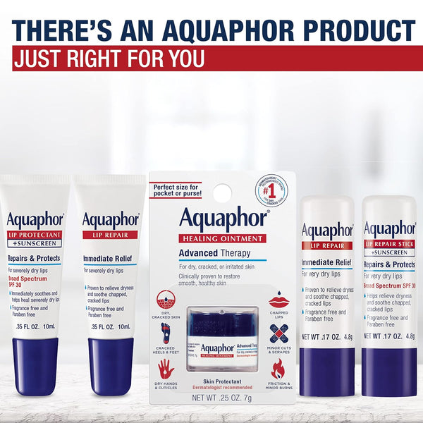 Aquaphor Lip Repair Stick, Moisturizing Lip Balm Pack, Relieves Dryness, 0.17 Oz Stick, Pack of 2