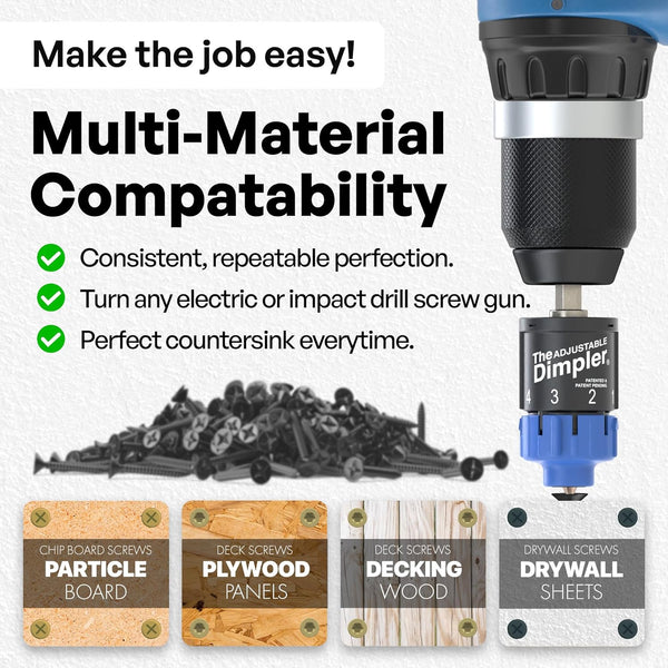 Adjustable DIMPLER ® Drywall Bit | Perfect for Converting Electric and Impact Drills into a Drywall & Deck Screw Gun | Holds the Screw with a Poweful Magnet