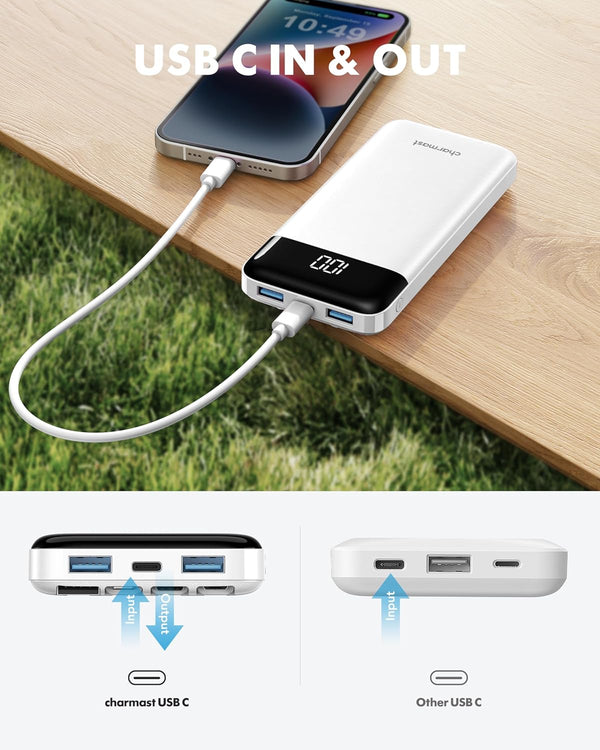 Portable Charger with Built in Cables, Portable Charger with Cords Wires Slim 10000Mah Travel Battery Pack 6 Outputs 3 Inputs 3A Fast Charging