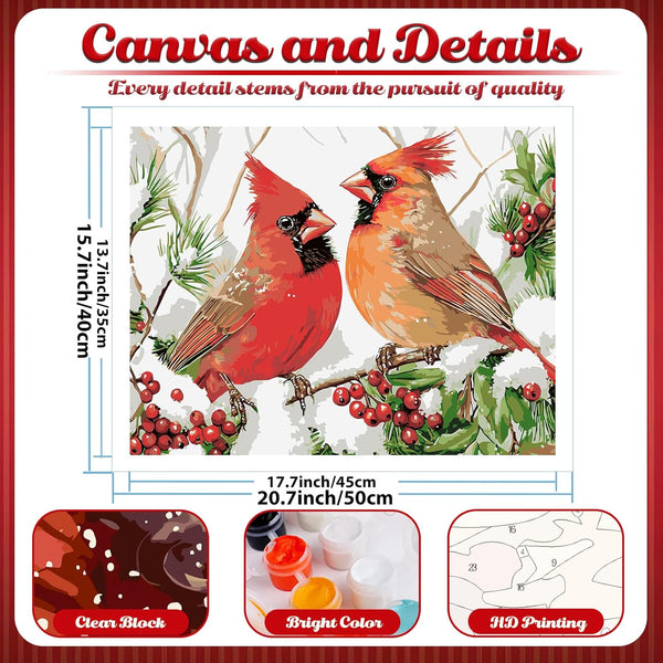 Hkejoi Christmas Paint by Numbers Kit for Adults - Cardinal Paint by Number for Beginners, Art Supplies for Gift, Home Wall Decor 16''W X 20''L