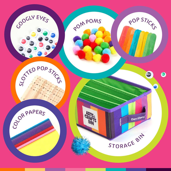 Dan&Darci Arts & Crafts Supplies Kit for Kids and Toddlers - with Storage Bin - Kid & Toddler Art & Craft Set Ages 3, 4, 5, 6, 7 & 8 Years Old -