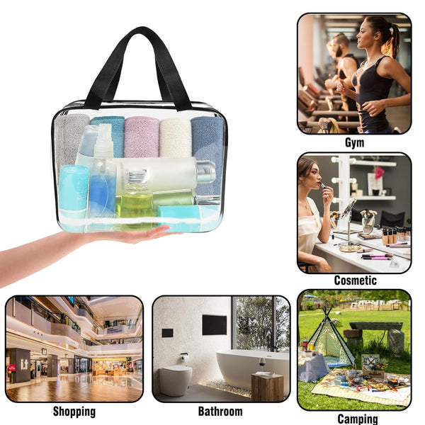 APREUTY Clear Makeup Bags, TSA Approved 3 Pcs Large Cosmetic Makeup Bags Set Clear PVC with Zipper Handle Portable Travel Luggage Pouch Airport
