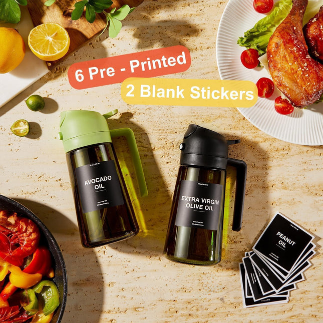 CXINYI - 16Oz/470Ml Olive Oil Dispenser for Kitchen with Stickers - 2 in 1 Olive Oil Sprayer for Cooking, Air Fryer, and