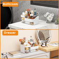 White Makeup Organizer with 3 Drawers, Large Capacity Plastic Cosmetic Storage for Dresser and Vanity, Ideal for Beauty, Perfume, Brushes,