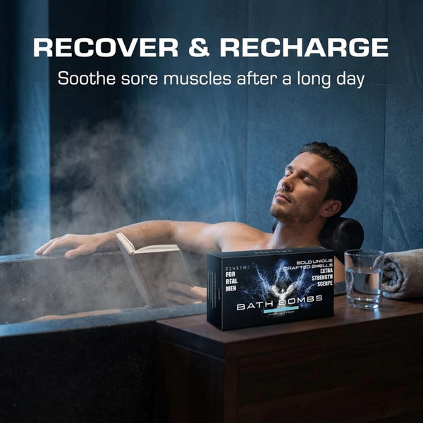 Bath Bombs for Men - Gift Set of 8 Scented Organic Handmade Bath Bombs of 2.5 oz with Natural Essential Oils, Unique Strong Manly Scents, for