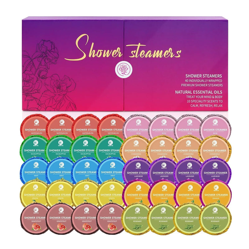 40 PCS Shower Steamers Aromatherapy for Women or Men, 10 Scents Organic with Rose Lavender Mint Watermelon Eucalyptus Lemon Rosemary Grapefruit,
