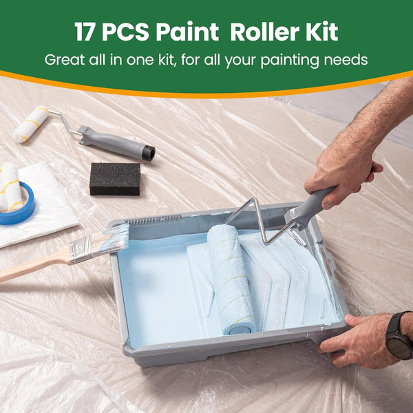 VOOMEY 17 Piece Paint Roller Kit - Paint Rollers 9"4", Paint Roller Frameï¼Paint Trays, Microfiber Roller Cover, Paint Kit for House Painting,Paint