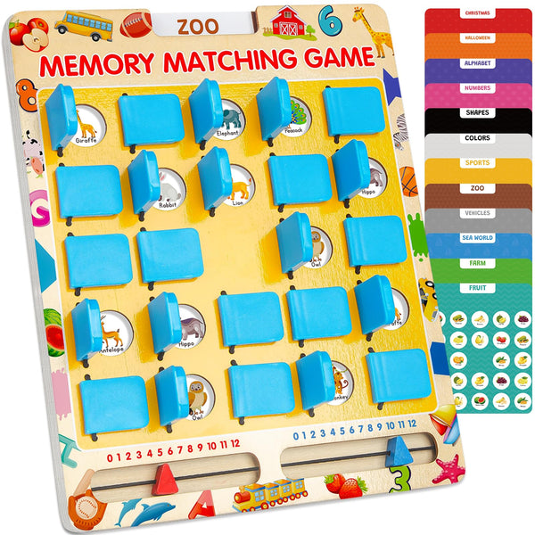 Matching Memory Game for Kids Age 3 4 5 6 7 8 Year Old, Travel Toy for Boys Girls, Wooden Board Game, Road Trip Essentials for Toddler, Airplane/