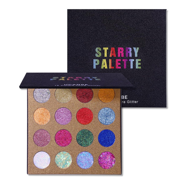 UCANBE Pro Glitter Eyeshadow Palette - Professional 16 Colors - Chunky & Fine Pressed Glitter Eye Shadow Powder Makeup Pallet Highly Pigmented