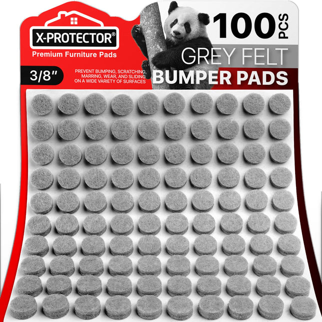 Cabinet Door Bumpers X-Protector 100 PCS â Small Felt Pads 3/8â â Ideal Grey Felt Bumpers â Self-Adhesive Thick 